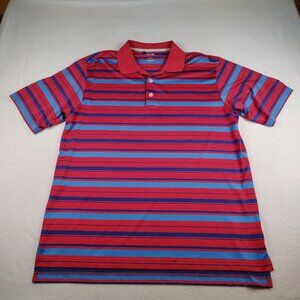 Adidas Red Striped Golf Polo Mens Large Climalite Berkeley Hall Logo